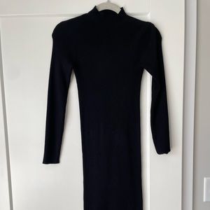 Black Ribbed Bodycon Sweater Dress